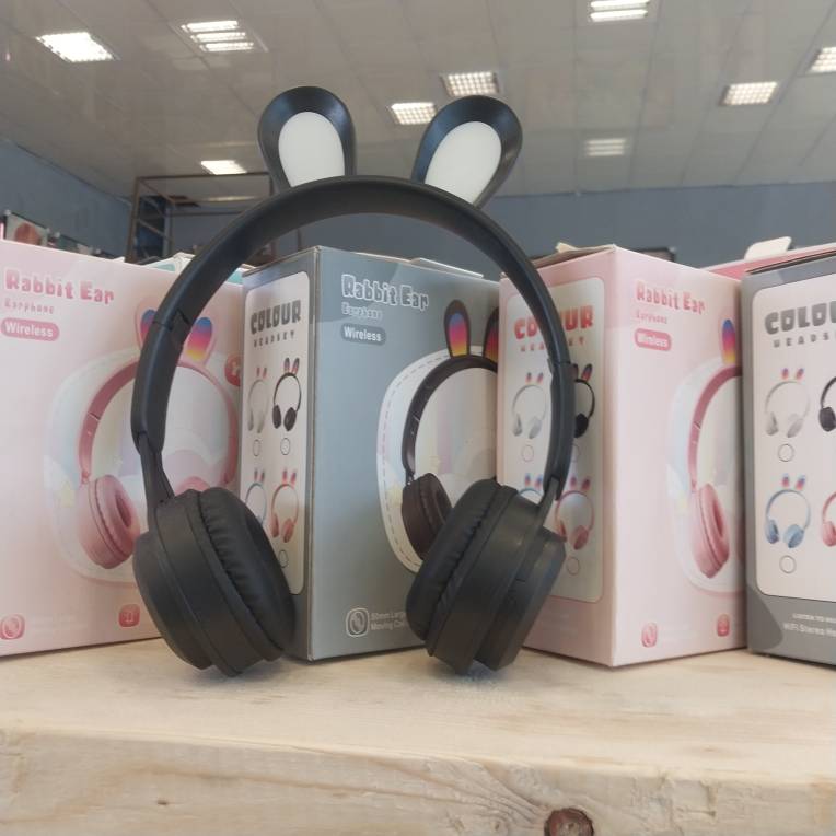هدفون بلوتوثی دخترانه طرح خرگوشی ASHATA - اتصال بی‌سیم و سیمی، دارای چراغ LED
