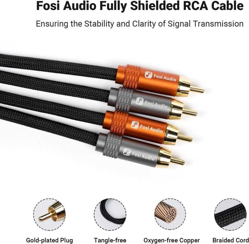 کابل 2RCA به 2RCA فوسی آدیو مدل 1.2 متر | کابل استریو طلایی ضد نویز برای آمپلی‌فایر