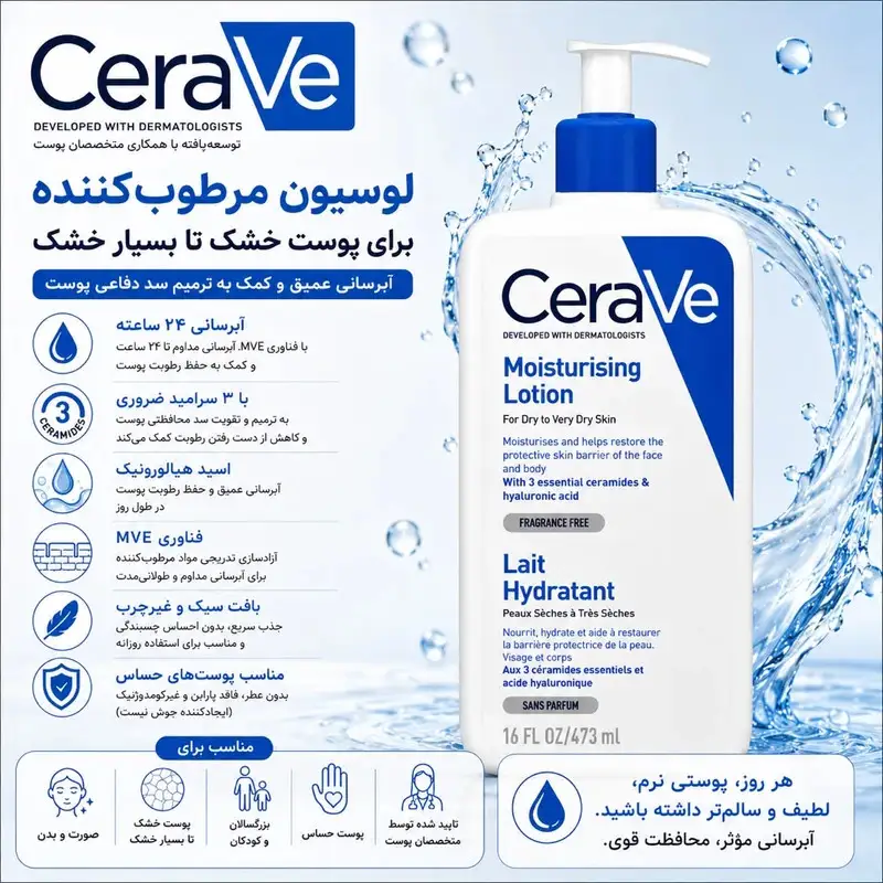 لوسیون آبرسان سراوی مدل Lait Hydratant حجم 473 میلی‌لیتر