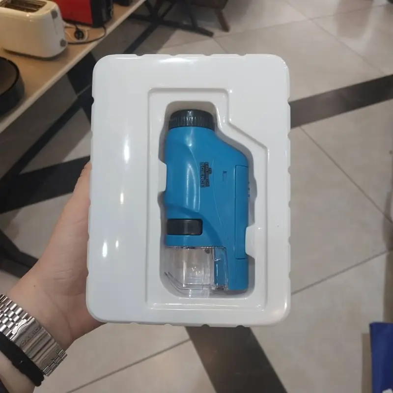 میکروسکوپ جیبی کودکان Gukasxi با بزرگ‌نمایی 60X تا 120X و نور LED – اسباب‌بازی آموزشی و علمی، مناسب هدیه کودکان (رنگ آبی)