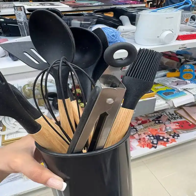 ست ملاقه دسته چوبی مقاوم در برابر حرارت | ست کامل و بادوام آشپزی