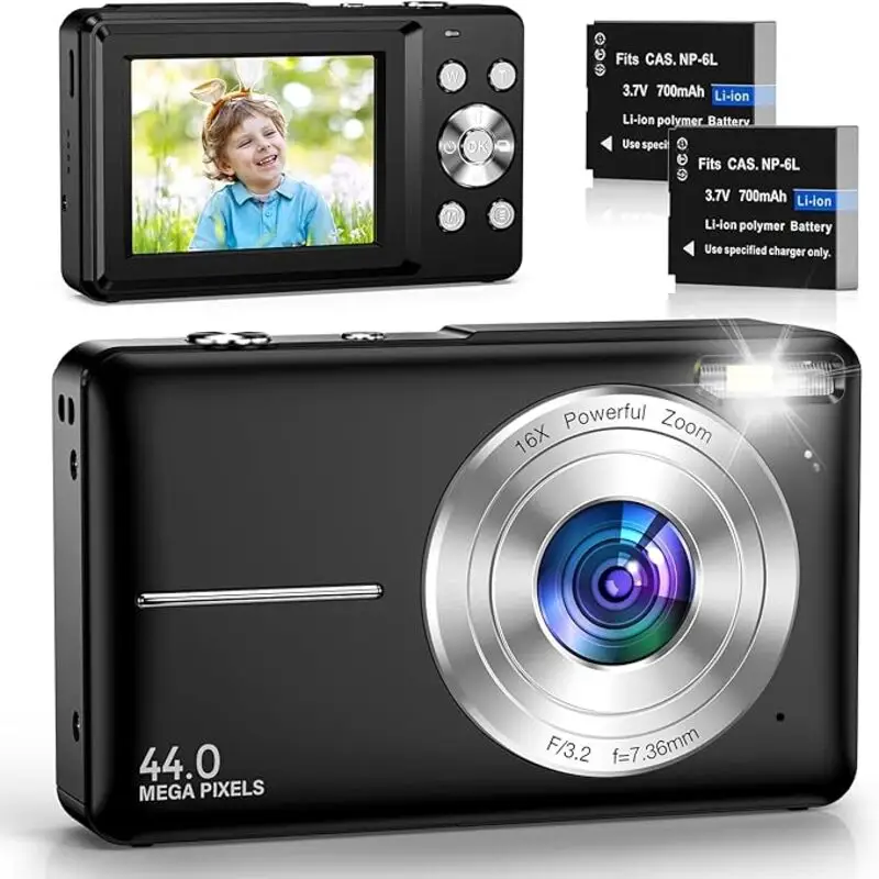 دوربین دیجیتال حرفه‌ای Jukanur مدل DC403 | کیفیت FHD 1080P، رزولوشن 44 مگاپیکسل، زوم دیجیتال 16 برابر، صفحه‌نمایش 2.4 اینچی، دارای 2 باتری یدک – مناسب کودکان، نوجوانان و مبتدی‌ها
