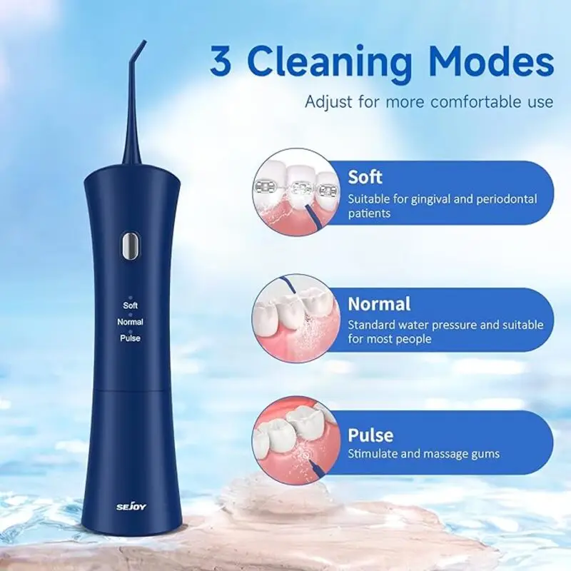واتر فلاسر دندان Sejoy مدل C8-BLU | شستشوی عمیق دندان و لثه با 6 سری متنوع و باتری قابل شارژ