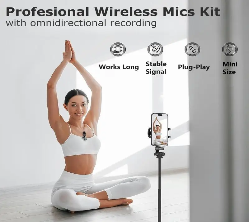 میکروفون یقه‌ای بی‌سیم دو عددی Bluechok مناسب آیفون 15، آیپد و اندروید با درگاه USB-C - مخصوص ضبط ویدیو، لایو، یوتیوب و تیک‌تاک