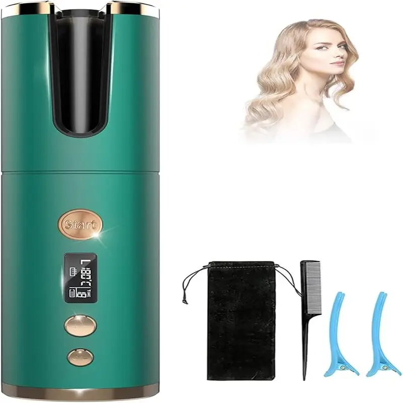 فر کننده موی خودکار بی‌سیم Ten-Tatent مدل SL-809 با نمایشگر LCD، قابل شارژ USB، دمای قابل تنظیم و تایمر، رنگ سبز