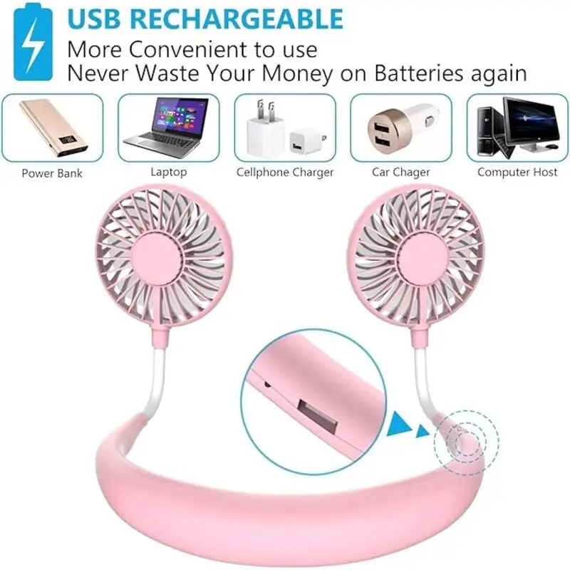 فن گردنی دو موتوره قابل حمل با طراحی هندزفری و چراغ LED – مناسب برای ورزش، پیاده‌روی، مسافرت و استفاده روزمره