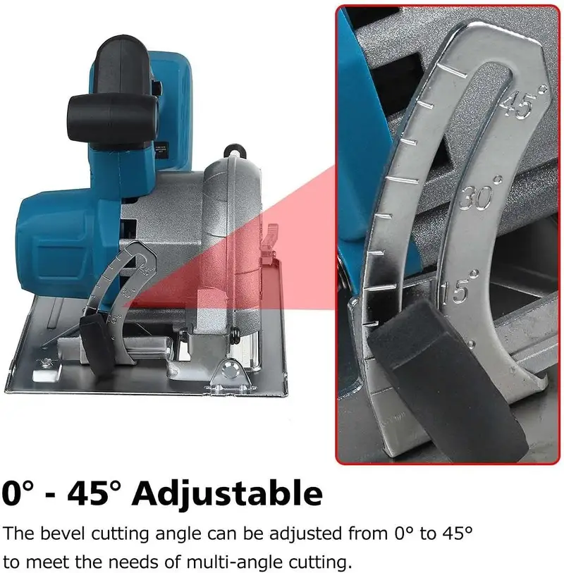 اره گردبر شارژی براشلس 125 میلی‌متری |  bl 10800RPM، زاویه برش 0 تا 45 درجه، سازگار با باتری 18 ولت ماکیتا