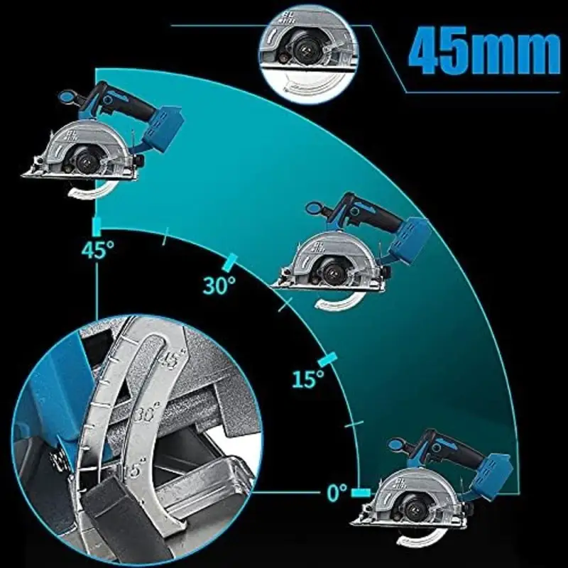 اره گردبر شارژی براشلس 125 میلی‌متری |  bl 10800RPM، زاویه برش 0 تا 45 درجه، سازگار با باتری 18 ولت ماکیتا