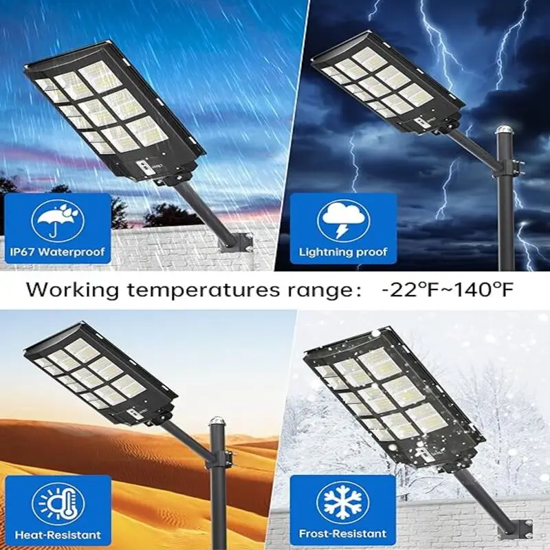 چراغ خورشیدی 1000 وات JAYNLT، روشنایی 180000 لومن، ضدآب IP67، چراغ سولار پارکینگ و حیاط با سنسور حرکتی و کنترل از راه دور