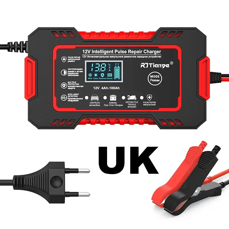 شارژر هوشمند 12 ولت 6 آمپر با نمایشگر LCD و قابلیت تعمیر باتری خودرو و موتورسیکلت | AGM، GEL، Deep Cycle