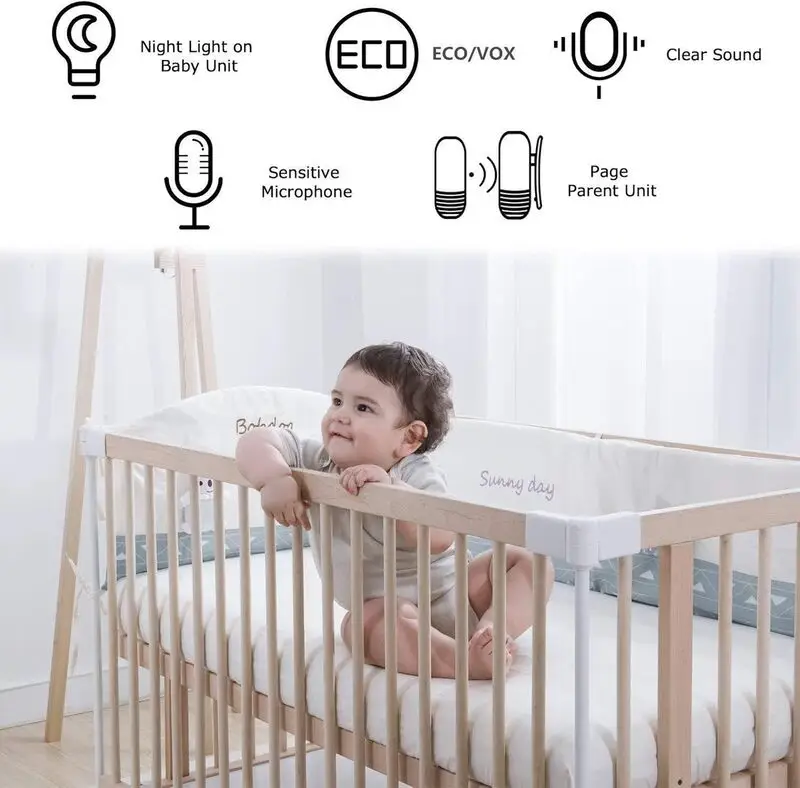 مانیتور صوتی کودک Vikye مدل DBM-8 | بیبی مانیتور بی‌سیم 2.4GHz با مکالمه دوطرفه و چراغ خواب