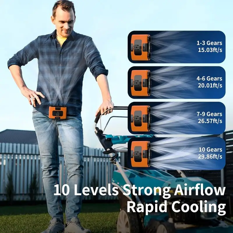 Socool فن پوشیدنی کمری 20000mAh | قابل شارژ، 10 سرعت، دو خروجی هوا، پاوربانک اضطراری
