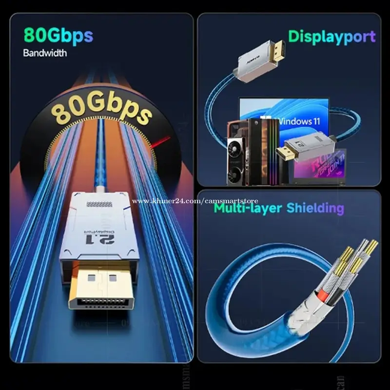 کابل دیسپلی پورت گیمینگ 2.1 حرفه‌ای | 16K 60Hz, 8K 120Hz Ultra HD Gaming برای PC و لپ‌تا