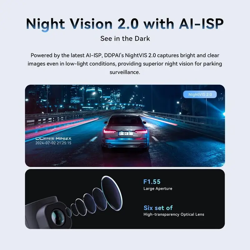 دوربین خودروی 2K DDPAI برای جلو، دوربین خودروی 1440P دوربین خودروی 360° چرخشی با دید در شب و مانیتور پارکینگ 24 ساعته، وای فای 5G، سنسور G، ADAS، ضبط حلقه ای، کنترل اپلیکیشن، حداکثر پشتیبانی از 256G، MINI2X