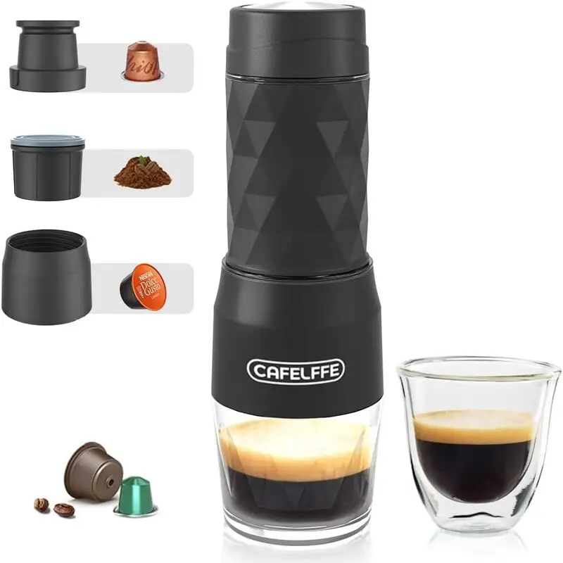 قهوه‌ ساز مسافرتی قابل حمل کافلف (CAFELFFE) – نسخه ارتقاء یافته کپسولی با فشار 18 بار | مناسب برای سفر، کمپ، دفتر و طبیعت‌گردی زرافه